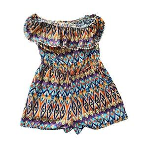 Rue 21 Strapless Smocked Tube Top Romper Small Geometric Tribal Ikat Print y2k